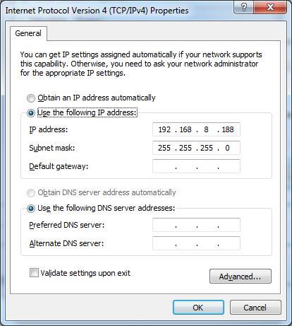 Venu1012X Digital Flat Panel Detector User Manual 1. Enter the IP address and Subnet mask as follow: IP address: 192.168.