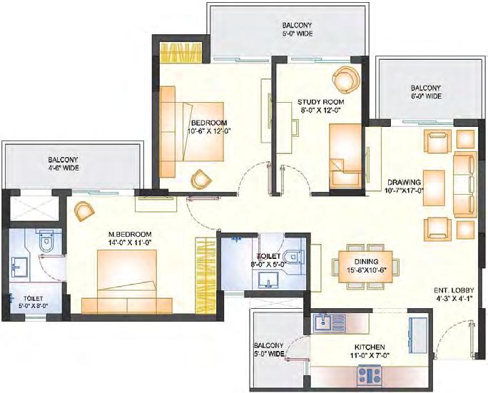 2 BEDROOMS + STUDY + 2 TOILETS SALEABLE AREA 137.50 SQ.M. (1480 SQ.