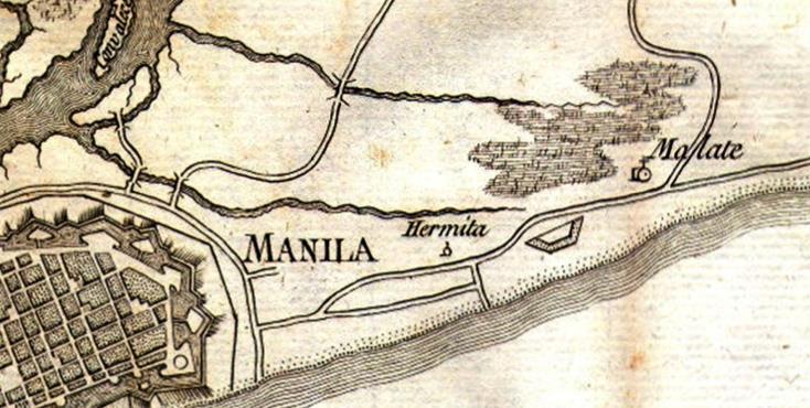 Map showing the church grounds as an important urban component. Source: Adapted from the Plan de Manila su Bahia Y Puerto de Cavite, 1787 Figure 7.