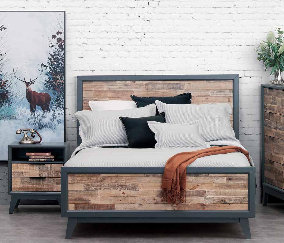 interest free - available - check instore for availability Trend Bedroom Range Dark Grey painted frame, with reclaimed timber drawers.