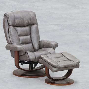 comfortable reclining chair, upholstered in leather like fabric.