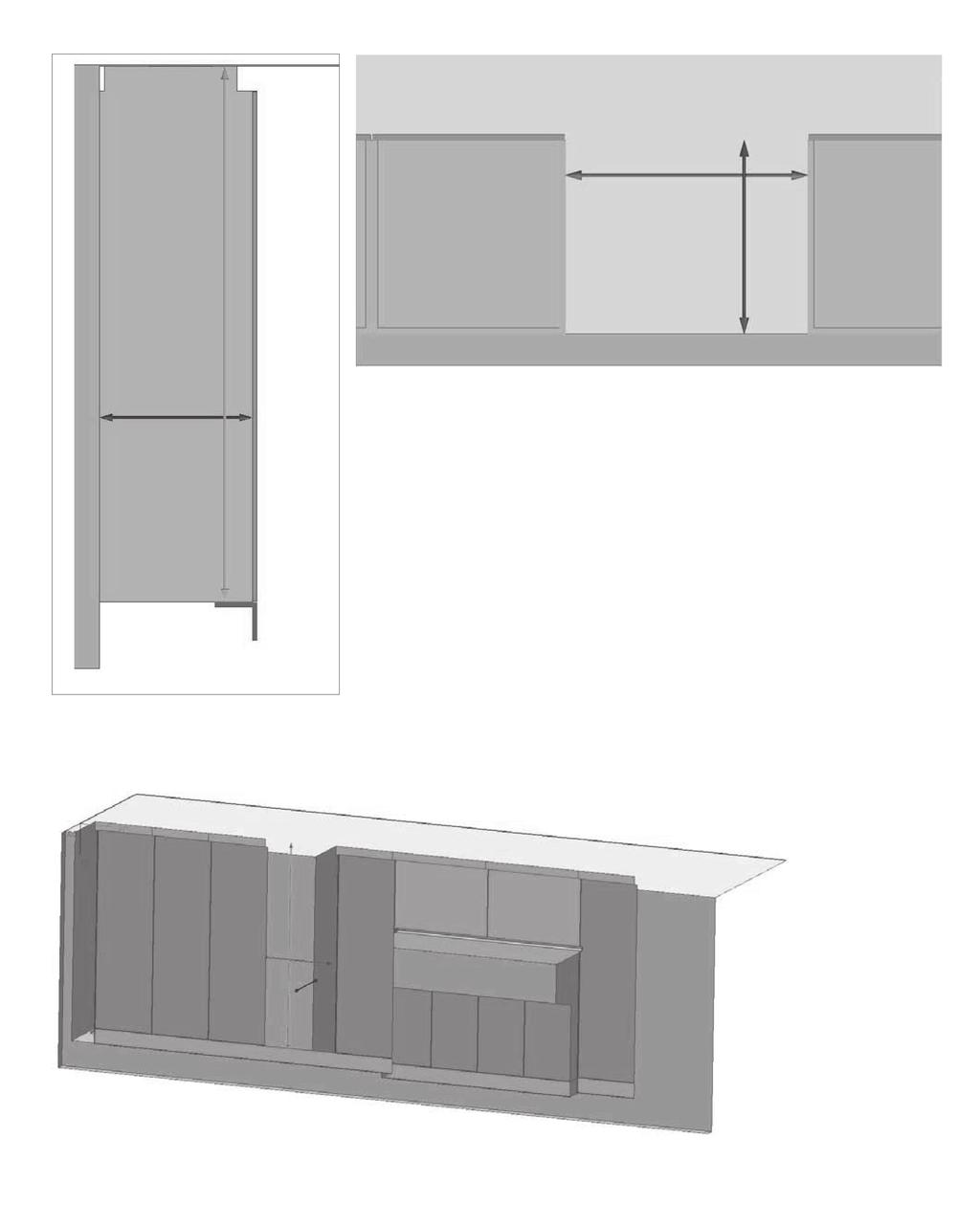 Planning Example #1 30 -Refrigerator in a kitchen with frameless cabinetry (3/4 front panel) Upper Valance room wall room floor Kitchen cabinet Kitchen cabinetry door panel Installation cavity Toe