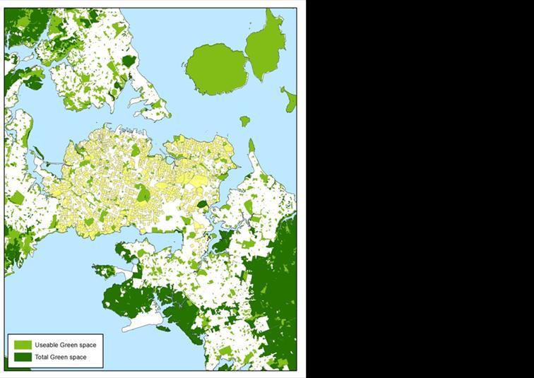 New Zealand NZ urban urban green green and and blue blue spaces spaces Two recent ecological studies in Auckland and Wellington: Auckland: nearness to useable greenspace and also high proportions of