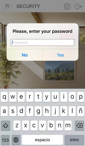 Click on button Unset. Unsetting the alarm system requires entering your account password Then click on Yes.