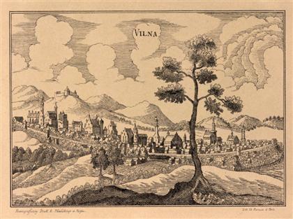 Historical specifics of Lithuanian Green Architecture. Traditional historic concept of Urban Green Architecture. Vilnius, XVI-XVII century; Lithograph Ch. Barousse.