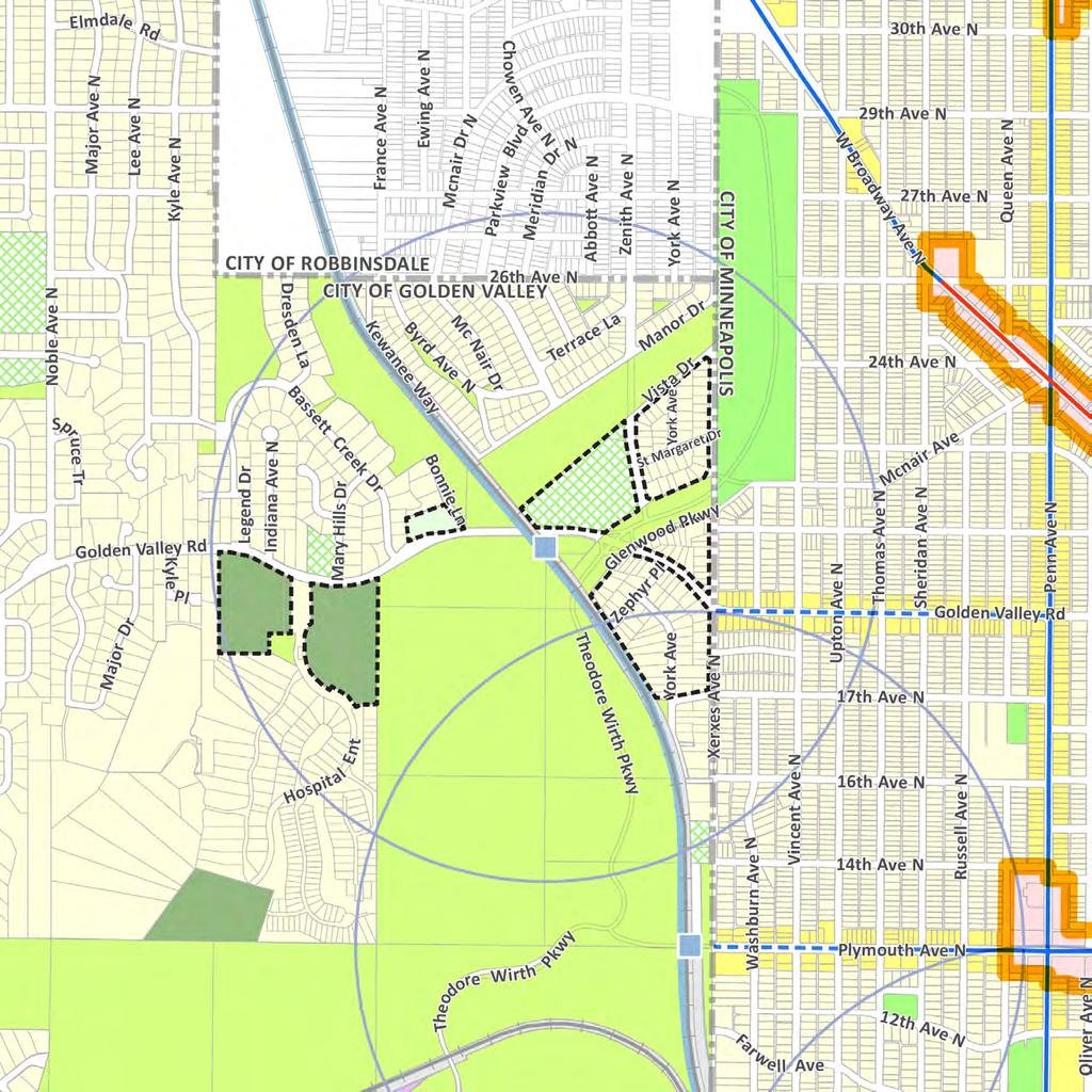 FUTURE LAND USE - TRANSITION AREAS City of Golden Valley: Potential Residential Redevelopment Areas Light Industrial Open Space Institutional Public Facilities Semi-Public Facilities City of