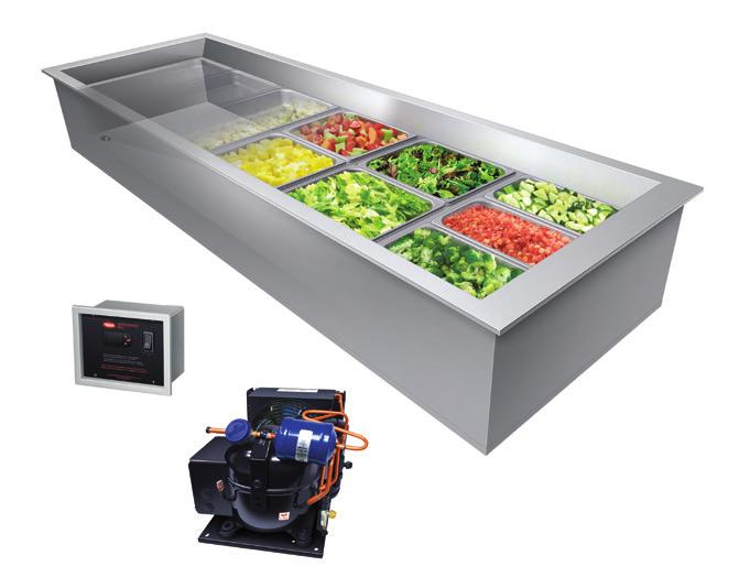 Remote Refrigerated Drop-In Wells Ordering Instructions Cutaway of CWBX-6 with accessory food pans Larger drain ensures easy cleaning Exclusive flat screen design ensures that pans sit flush Cold