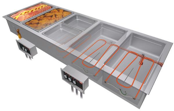 Modular/Ganged Heated Wells Ordering Instructions Cutaway of HWBI-5MA with accessory food pans and optional split control boxes Full-size Heated Well compartments can house a variety of pans