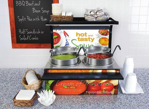 Soup Station Accessories (available for purchase at any time) SW2-7QT with optional upper shelf, LED lights and Designer color (includes reversible back, backsplash side shown) Accessories shown: