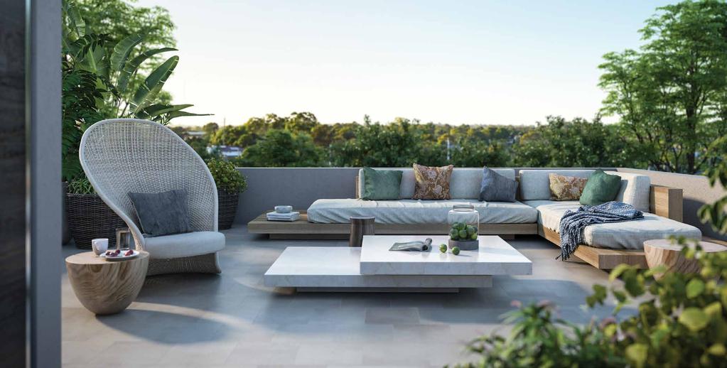 IMPRESSIVE TERRACE LIVING Spacious rooftop decks to townhomes 1-5, create the ideal setting to enjoy outdoor time with the room to entertain
