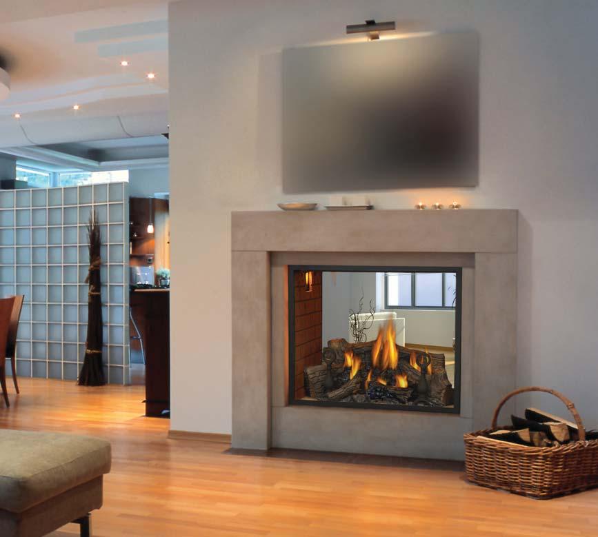 HD81 See-Thru One fireplace, two rooms, exceptional views Remote Hand-held modulating thermostatic remote control included The HD81 is the first see-thru direct vent fireplace in the industry to
