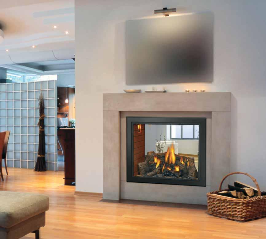 HD81 See T hru One fireplace, two rooms, exceptional views Modulating thermostatic remote control included HD81 shown with log burner configuration and black bevelled trim The HD81 is the first See
