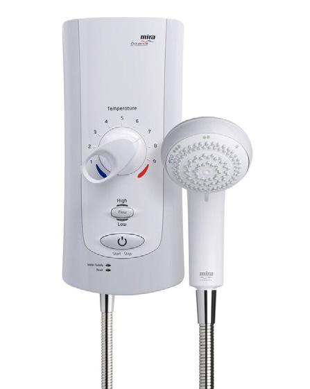 Showers Mira Advance ATL Flex 9kw Safe and precise shower Tactical raised areas, a dominant on/off LED and audible indicators to aid navigation Easy glide slide bar enables one handed operation for