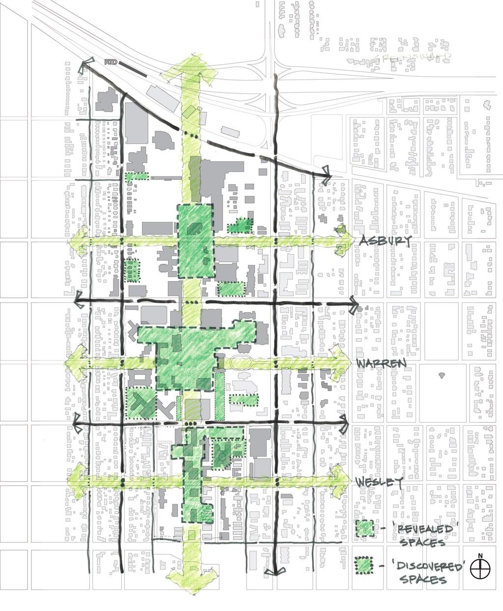 c. The need to re-align current and future development projects with the initial planning principles; Promenade, access to the Regional Transportation District (RTD) University of Denver (DU) Light