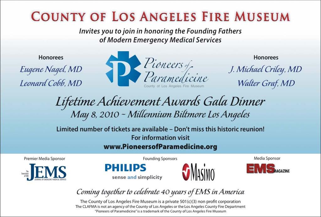 Criley, Walter Graf, Leonard Cobb, and Eugene Nagel for receiving the first Lifetime Achievement Awards presented by the County of Los Angeles Fire Museum Association.