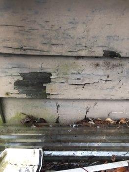 Paint flaking at the siding, recommend loose paint is removed,
