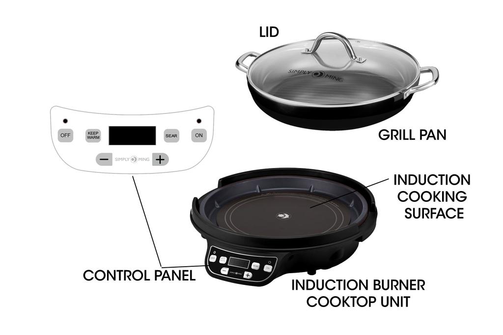 Know Your Induction Burner BEFORE USE: Remove all packing materials and literature. Wash the grill and lid in warm soapy water. Rinse and dry all parts thoroughly.