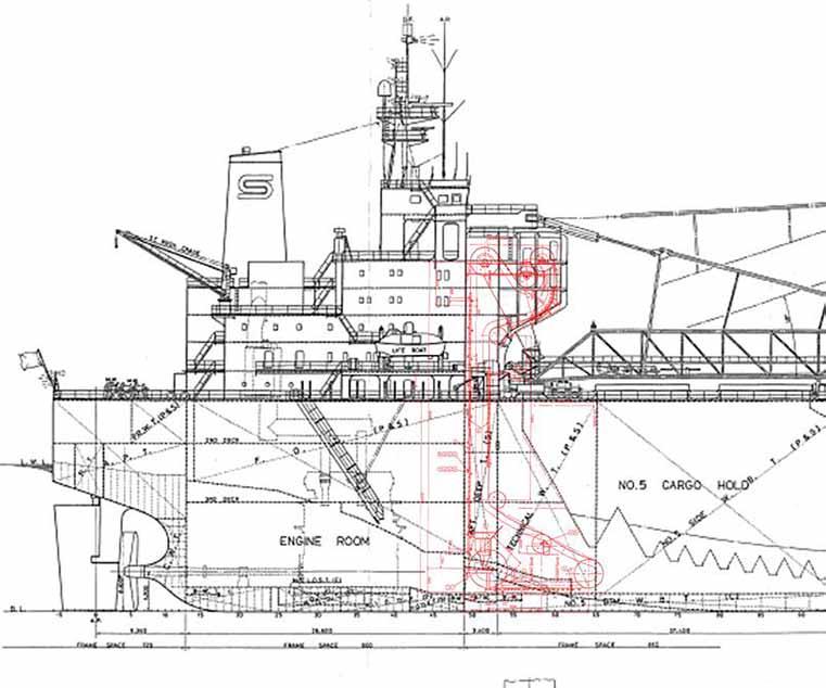 1.16 Structure in the vicinity of the fire The structural general arrangement of the aft end of Yeoman Bontrup, complete with the conveyor belt configuration, is shown at Figure 31.