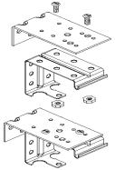 Installation brackets and center support brackets are attached to extension brackets with the included screws and nuts.