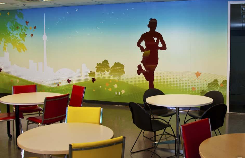 FEATURE PROJECT YMCA Greater Toronto Area Wall Mural Raised Cut Out Logo Decorative, Vibrant and Fun Graphics Project Overview: A lively, active facility, the YMCA in the