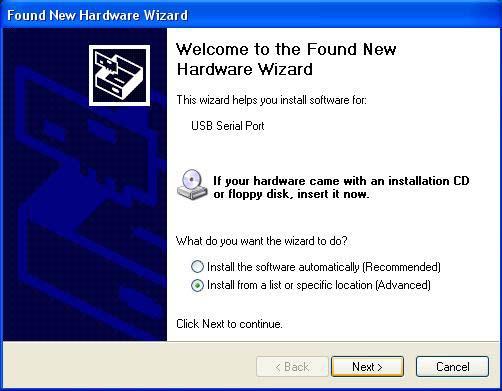 When USB Serial Converter Driver is installed, Found New Hardware Wizard will be appeared again.