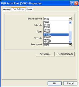Take [ Port Settings] folder in USB Serial Port window, and