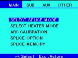 the splice menu appears. Select the Splice Mode menu, and Select Splice Mode appears.