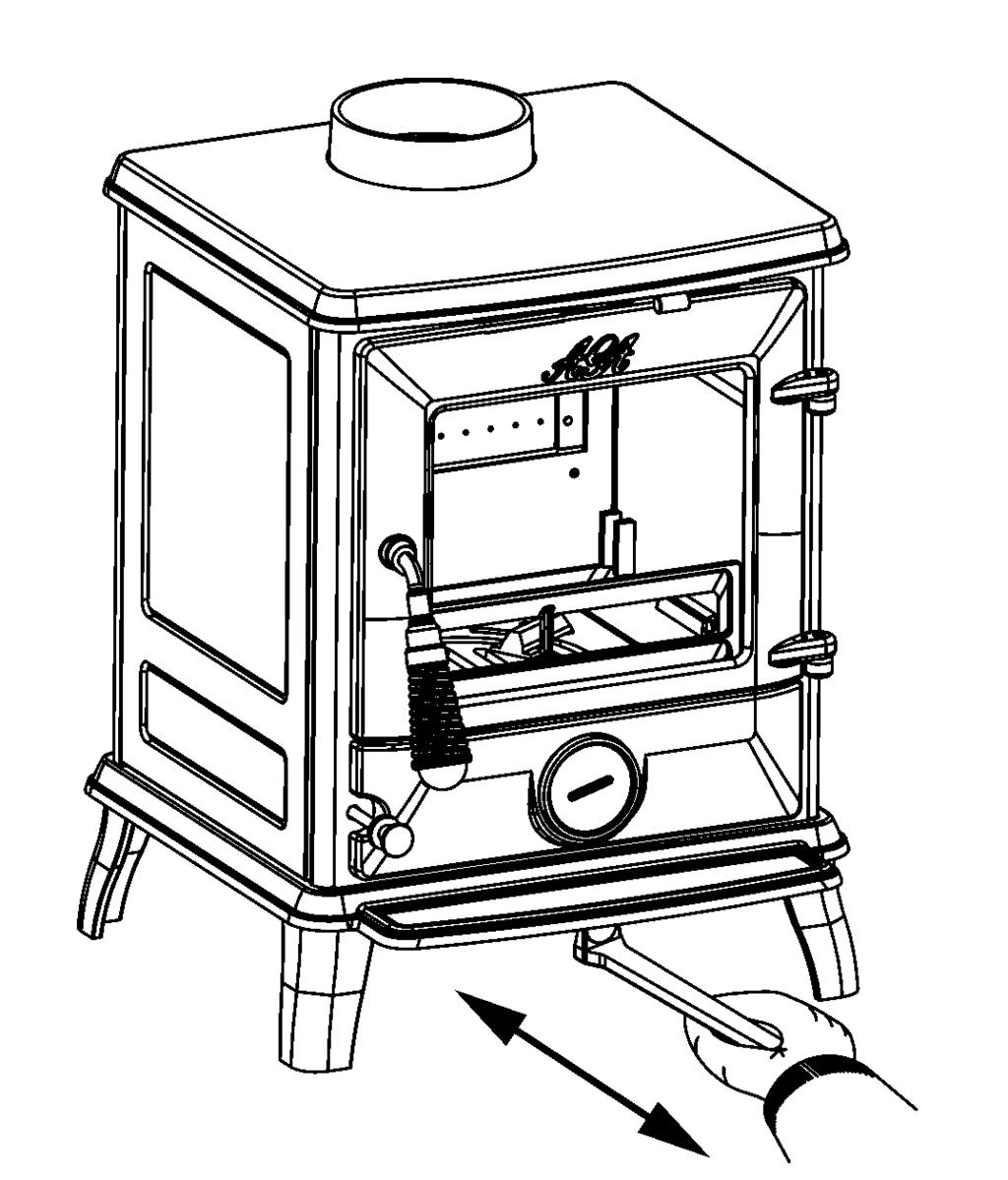 TERTIARY AIR CONTROL Fig.9 When burning wood pull out fully the control knob. This air control is a push pull operation, pull for fully open and push for fully closed.