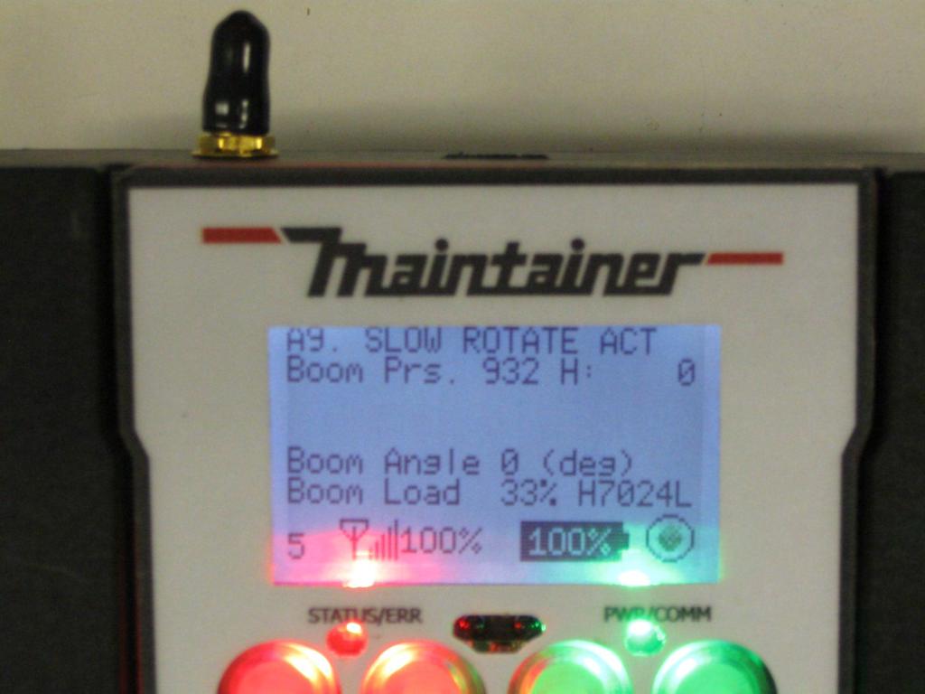 A9- Boom Slow Rotate A9 SLOW ROTATE When the Boom Pressure Transducer exceeds 600psi. The rotate speed goes from fast rotate to reduced speed rotation.