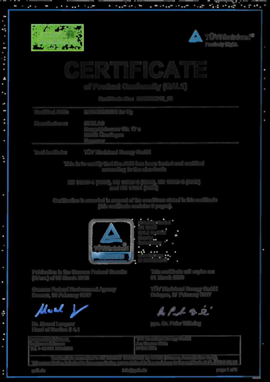and EN 14181 (2004) Certification is awarded in respect of the conditions stated in this ceriificate (this ceriificate contains 9 pages).