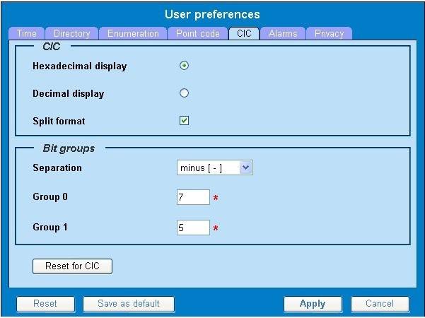 About This Help Text Figure 5: CIC Page 3. Select either Hexadecimal display or Decimal display. 4. Select or de-select Split format.