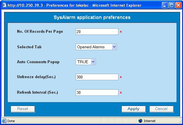 System Alarms Procedures Figure 12: SysAlarm Application Preferences Dialog 2. Modify the preferences as needed.