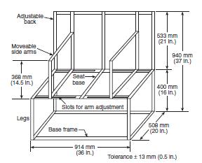 4.1.4 In the case of mock-up testing, a metal test frame [see Figure 4.1.4(a) and Figure 4.1.4(b)] shall be used to support the seat and back cushions and, if necessary, arm cushions.