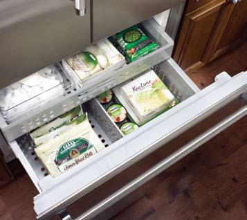 FREEDOM COLLECTION REFRIGERATION BOTTOM FREEZER GLASS TIERED SHELVING Our glass tiered shelving and our multiple food drawer system allows for a variety of storage options.