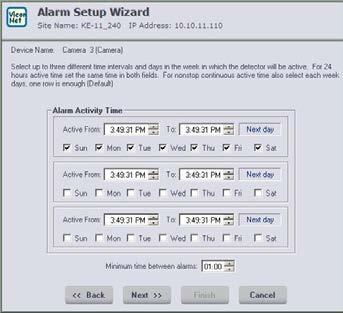 Guide for Configuring and Using Video Motion Detection 11 Define the time schedule for the macro in the Alarm Activity Time area; the default is 24 hours a day, 7