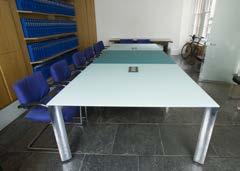 The toughened glass tabletop has the option for in built power and data outlets making this