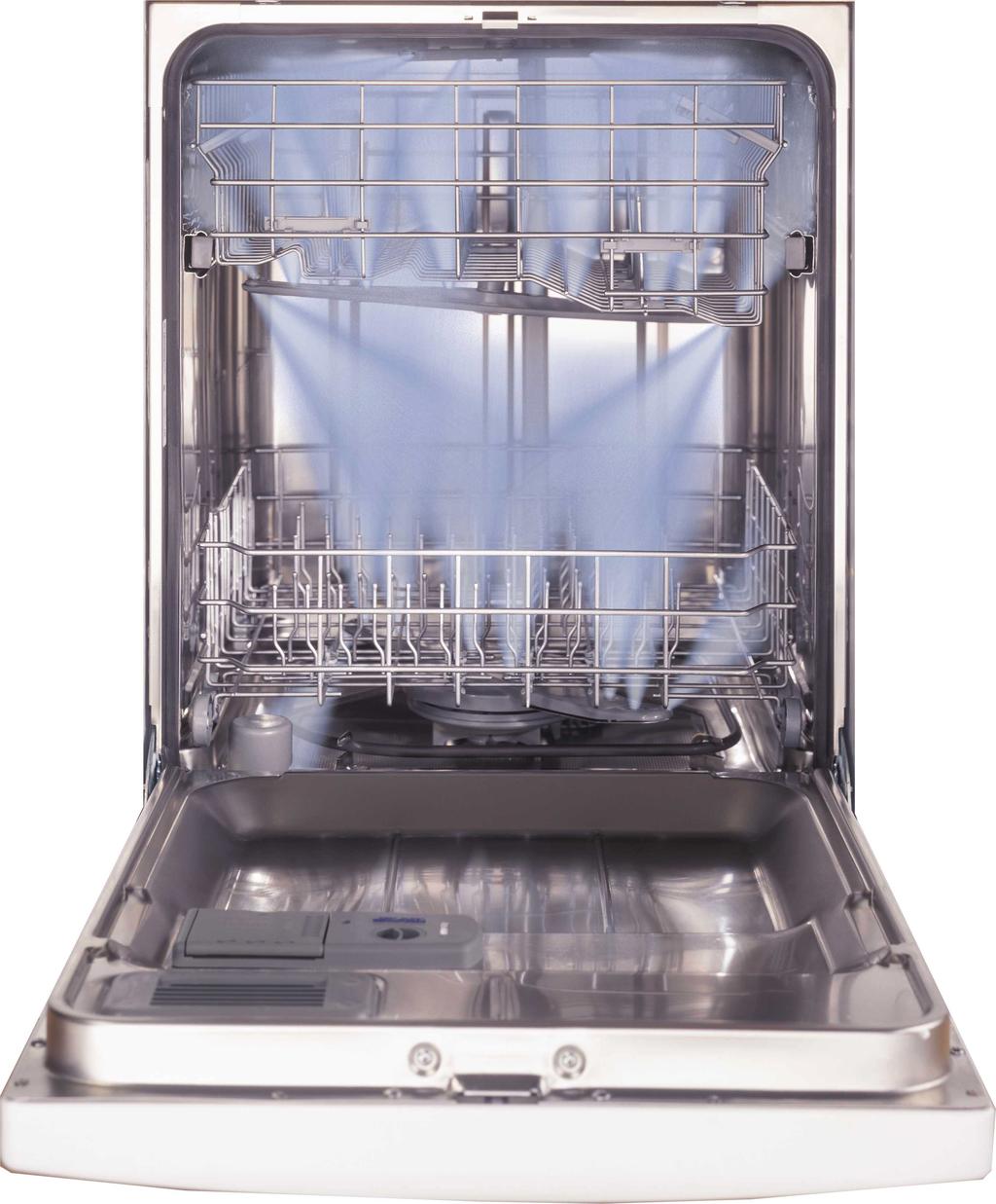 New GE Profile Stainless Dishwashers Six-level Action Adjustable Upper Rack Tall-Over-Tall Towerless Rack Design 5 6 Removable Upper Rack 4 StemSafe