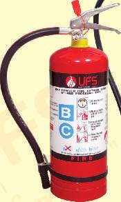 UFS Extinguishers pressurized to 15 bar and 100% leakage tested. The easy squeeze grip type control valve provides for quick activation of the extinguisher.