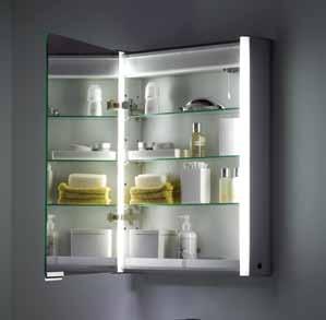 3 adjustable glass shelves. Infrared no touch on/off switch operates lighting.