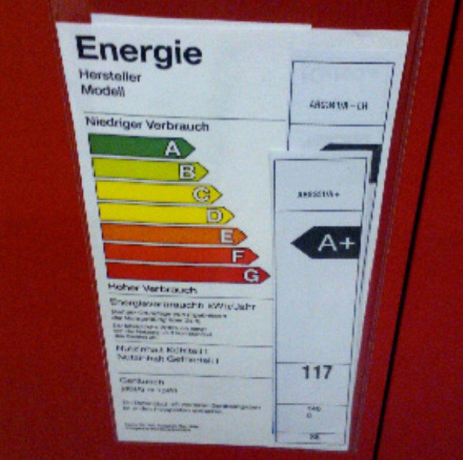 Refrigerating appliances Refrigerating appliances, which can currently only be labelled as A+ to A+++ models, typically have high degree of energy label display.