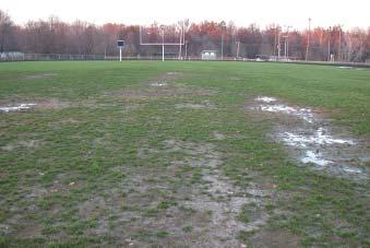 edu Turf quality on municipal athletic fi elds is typically poor due to excessive traffi c from soccer football. These heavily traffi cked fi elds often have compacted soils that reduce turf density.