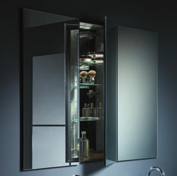 Combine mirrored or colored cabinets together or with a mirror to optimize storage space and create a unique and aesthetic design.