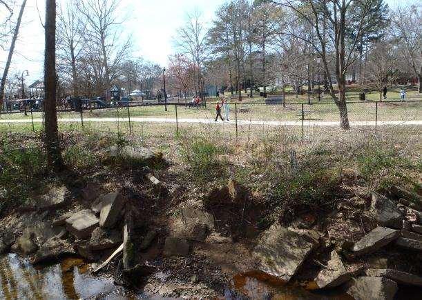 Lilburn City Park Camp Creek Restoration Incised channel, no connection to