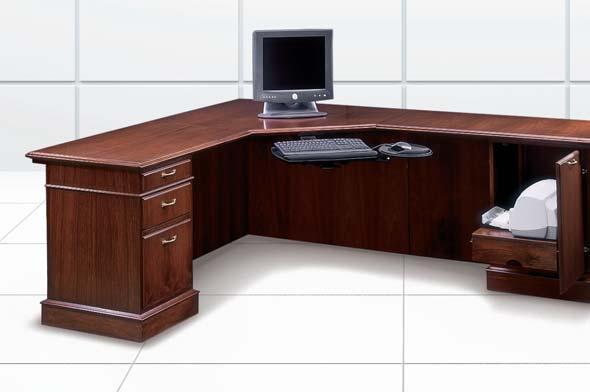 Run-Off Desks are available in P-Top and Arc End shapes or a single pedestal desk unit.