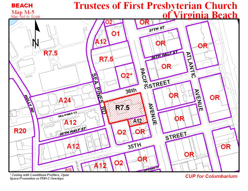 8 January 9, 2013 Public Hearing APPLICANT & PROPERTY OWNER: TRUSTEES OF FIRST PRESBYTERIAN CHURCH OF VIRGINIA BEACH REQUEST: Conditional Use Permit (Columbarium) STAFF PLANNER: Karen Prochilo