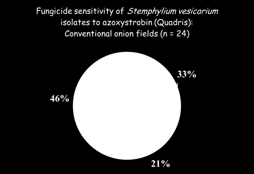 Stemphylium vesicarium resistance to Quadris (azoxystrobin) in NY DNA testing: 86% of insensitive isolates