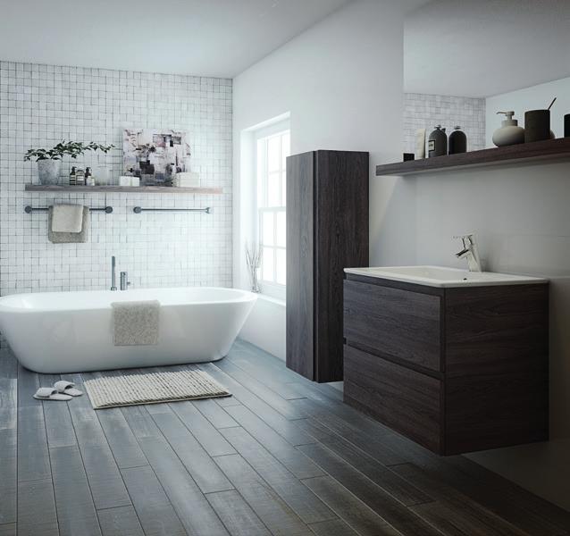 Tactile timber effect finishes are entirely on trend in contemporary bathroom schemes and