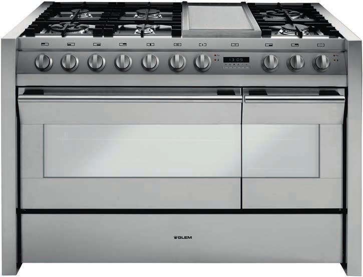 122x70 DOUBLE OVEN The One GP122EI Performance and features Semi Professional cooker 6 Burner cooktop 2 Dual control burners Double electric ovens Rotisserie Telescopic guides