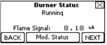 b) Boiler Temperatures Screen: Supply - Current water temperature at boiler supply sensor. Return - Current water temperature at boiler return sensor.