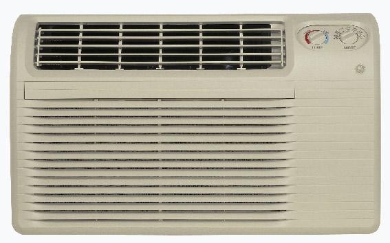 ge.com GE standard-mount heat/cool Mechanical controls Variable position thermostat Four-way air direction Up-front, washable air filter 2 cool/2 heat/2 fan only speeds AJES06LSB 6,000 BTU cool,